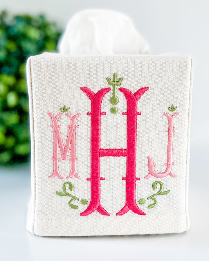 Embroidered Monogram Tissue Box Cover