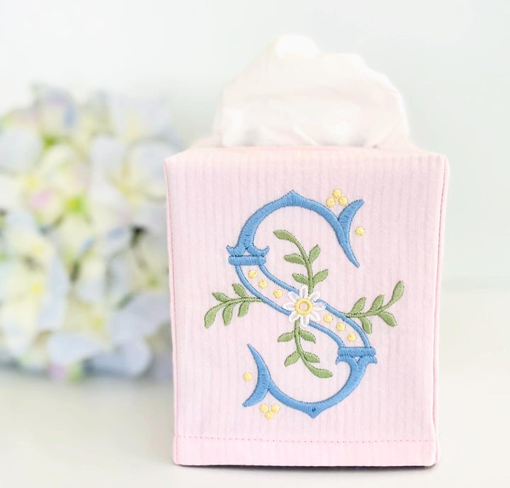 Embroidered Monogram Tissue Box Cover