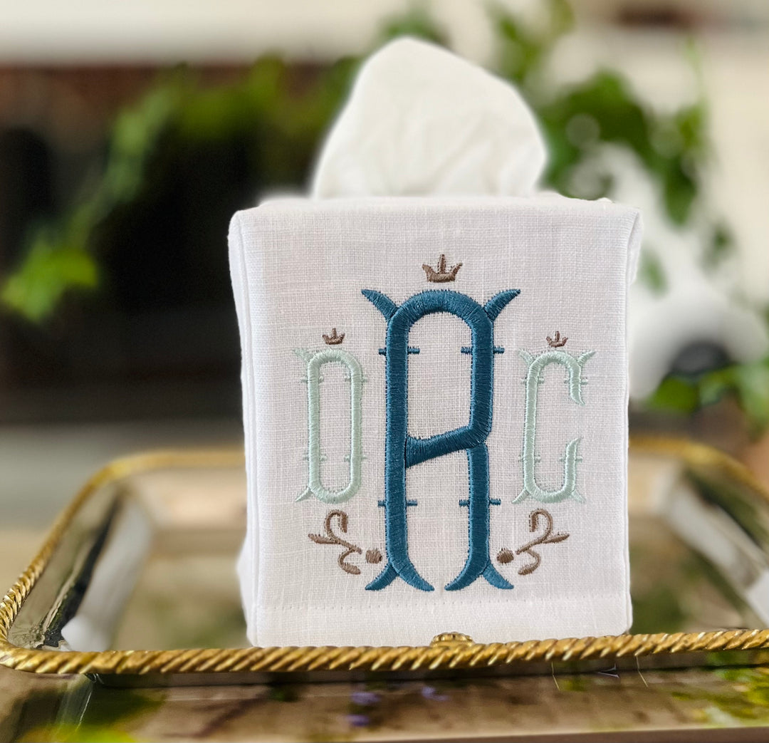 Embroidered Monogram Tissue Box Cover