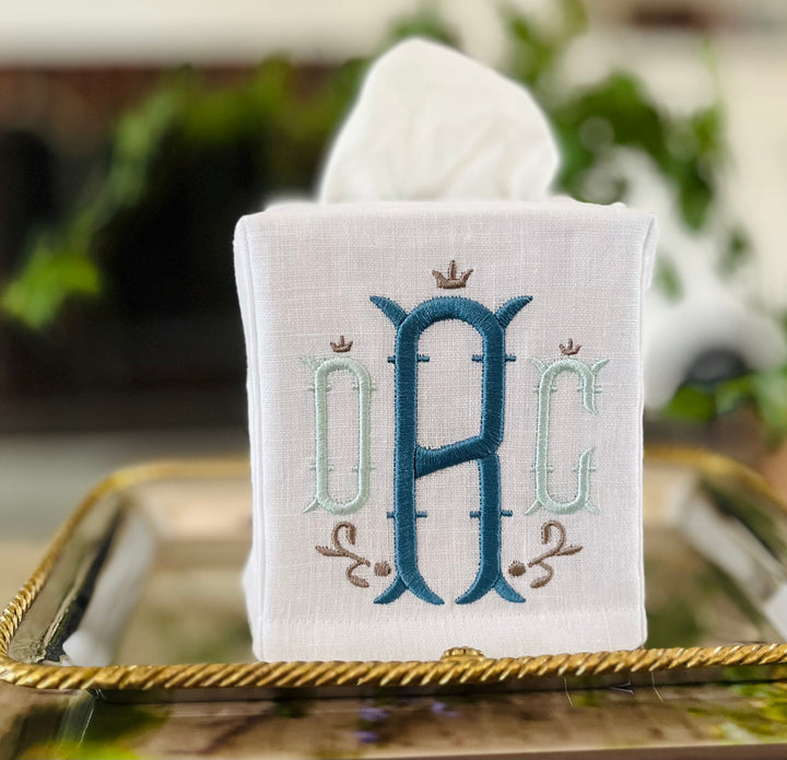 Embroidered Monogram Tissue Box Cover
