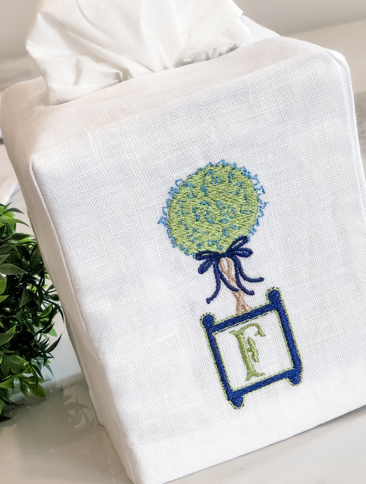 Embroidered Monogram Tissue Box Cover
