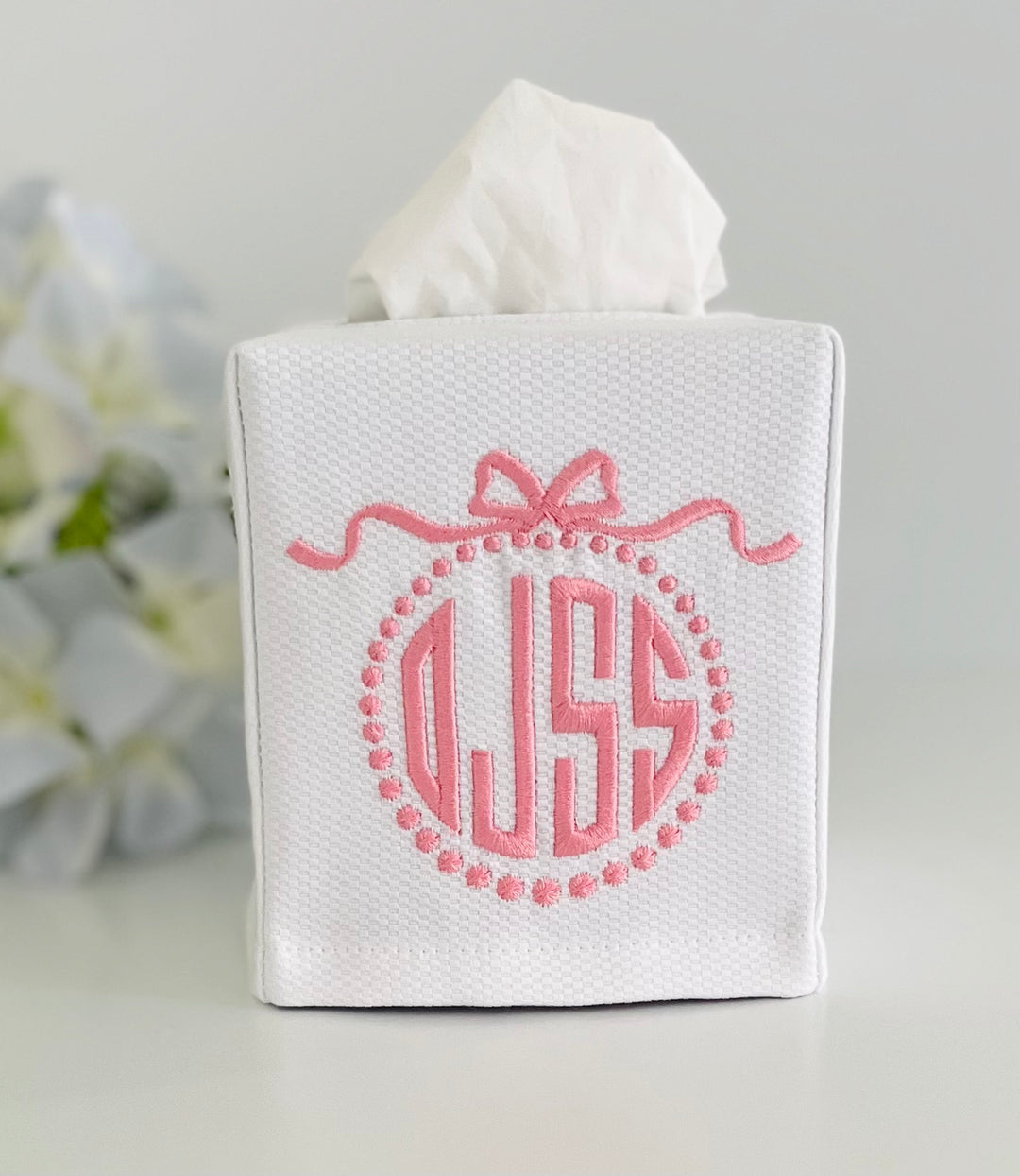 Embroidered Monogram Tissue Box Cover