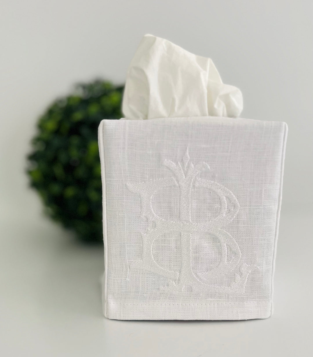 Embroidered Monogram Tissue Box Cover