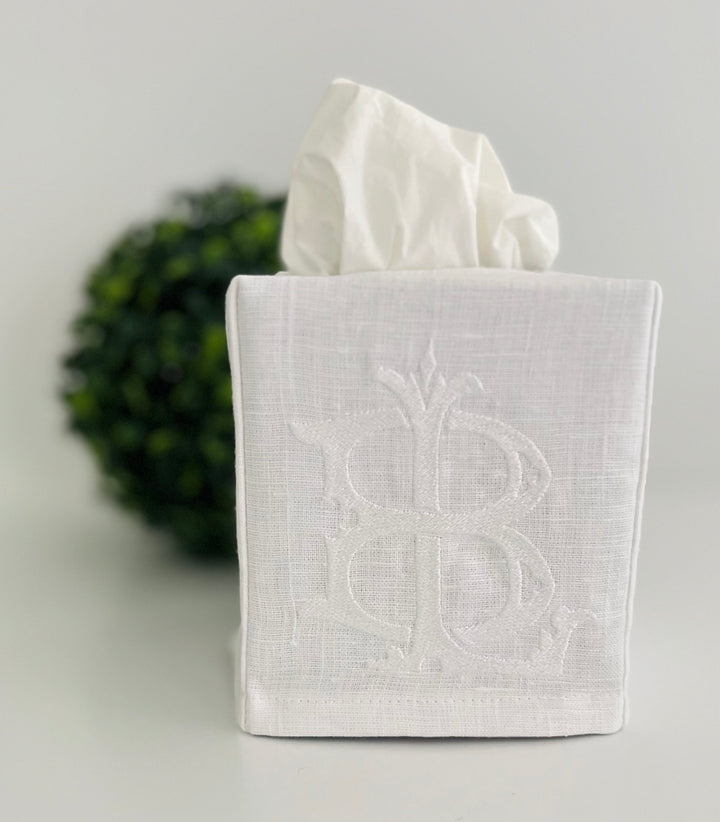 Embroidered Monogram Tissue Box Cover