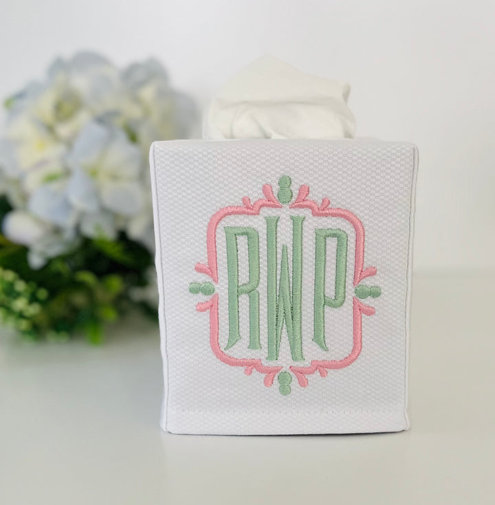 Embroidered Monogram Tissue Box Cover