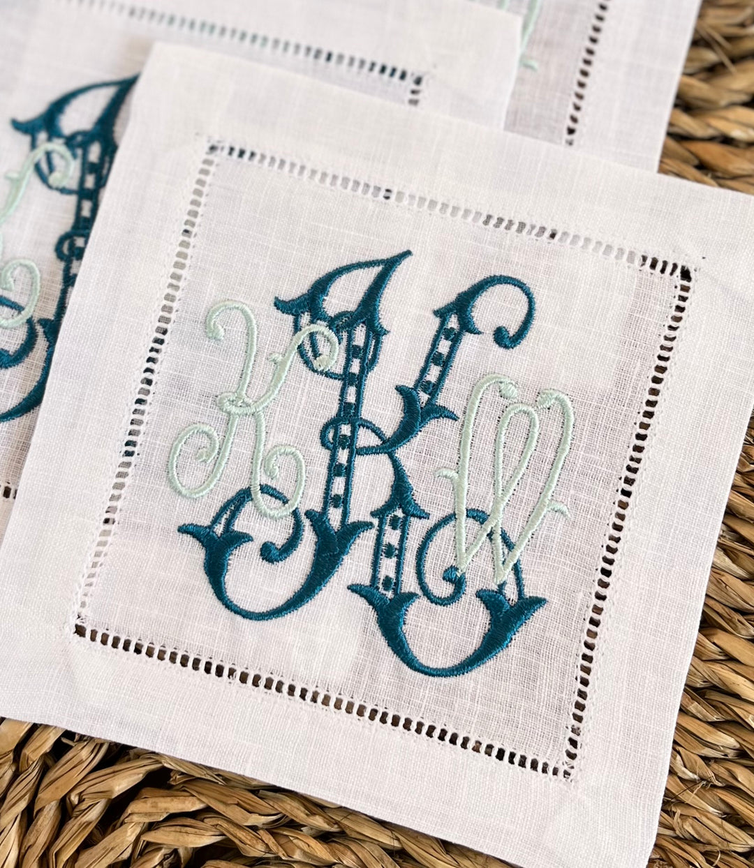 Basic Linen Hemstitched Cocktail Napkins ~ Set of 4