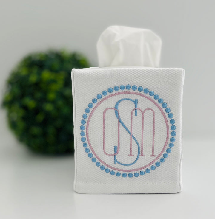 Embroidered Monogram Tissue Box Cover