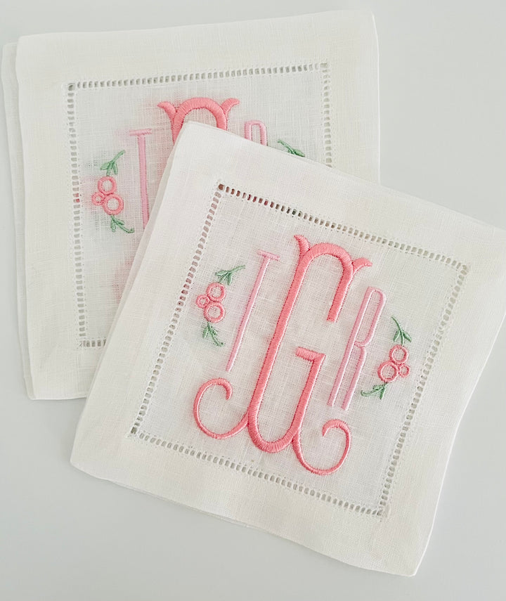 Basic Linen Hemstitched Cocktail Napkins ~ Set of 4