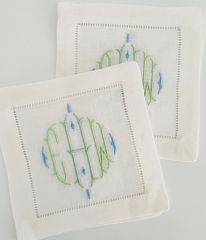 Basic Linen Hemstitched Cocktail Napkins ~ Set of 4