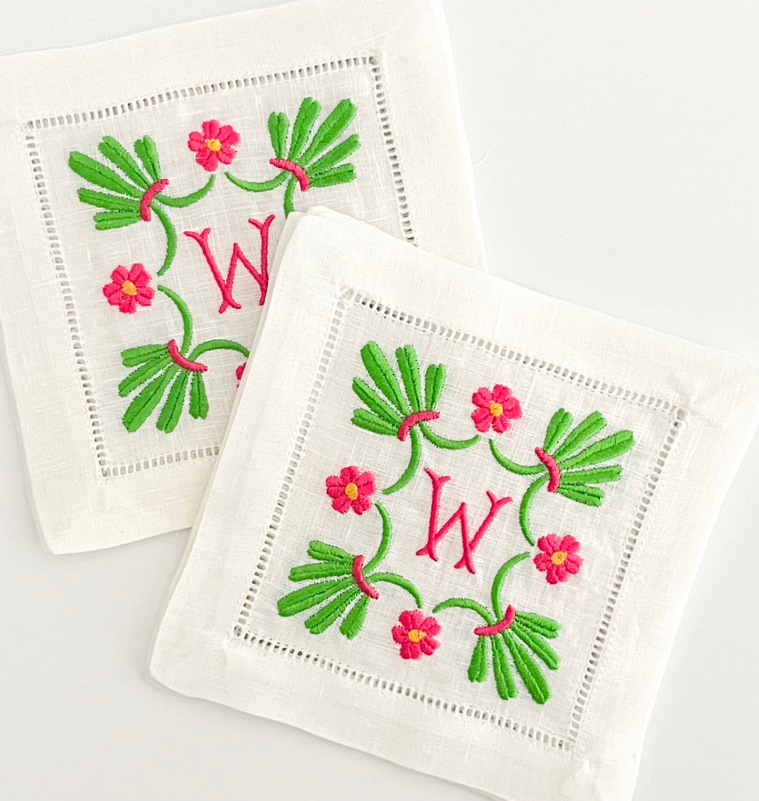 Basic Linen Hemstitched Cocktail Napkins ~ Set of 4