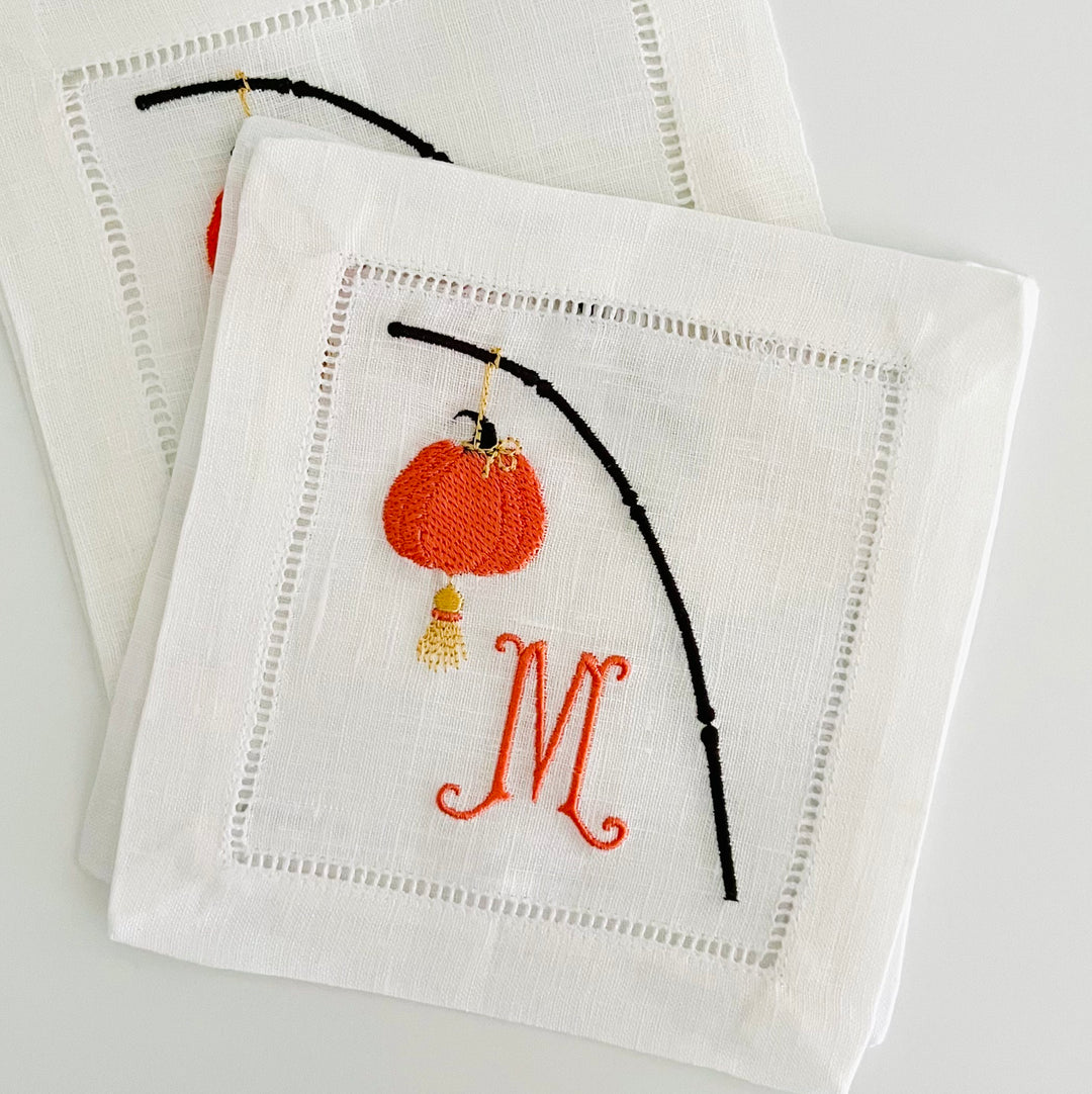 Chinoiserie Lantern Pumpkin Cocktail Napkins ~ Set of 4