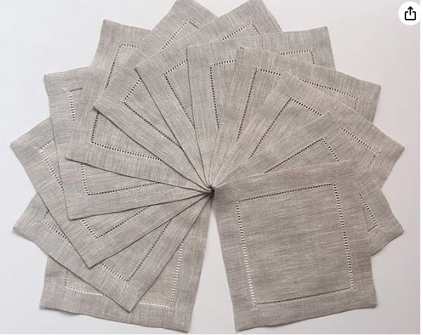 Basic Linen Hemstitched Cocktail Napkins ~ Set of 4