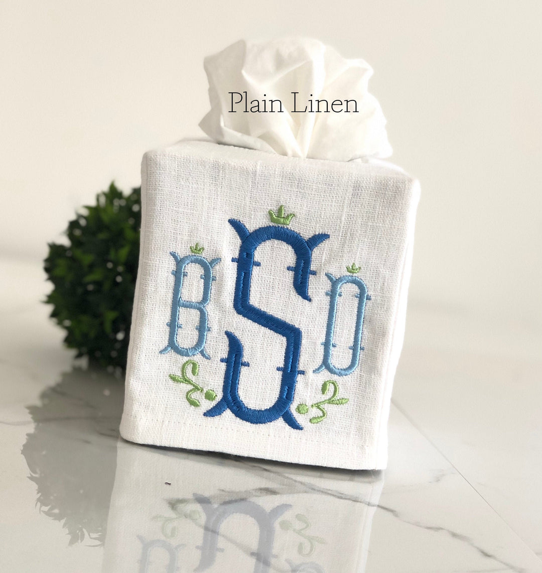 Embroidered Monogram Tissue Box Cover