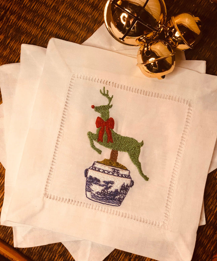 Christmas Reindeer Cocktail Napkins - Set of Four