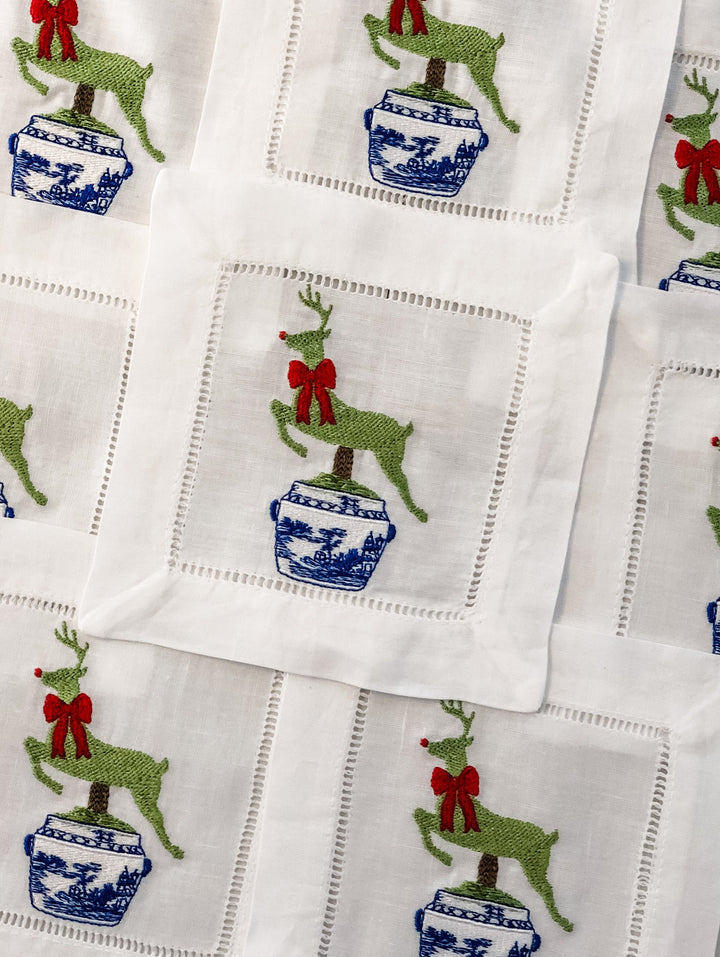 Christmas Reindeer Cocktail Napkins - Set of Four
