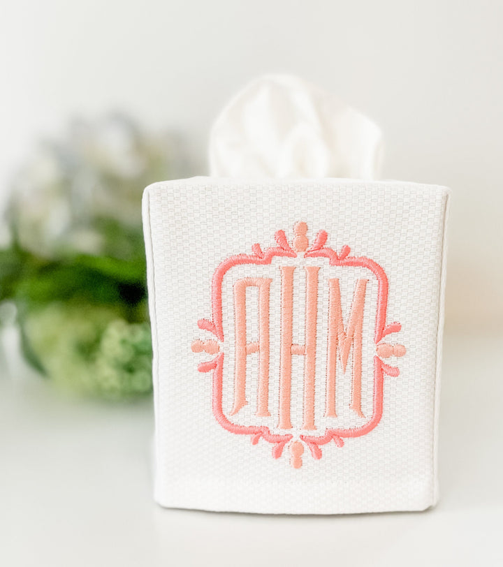 Embroidered Monogram Tissue Box Cover