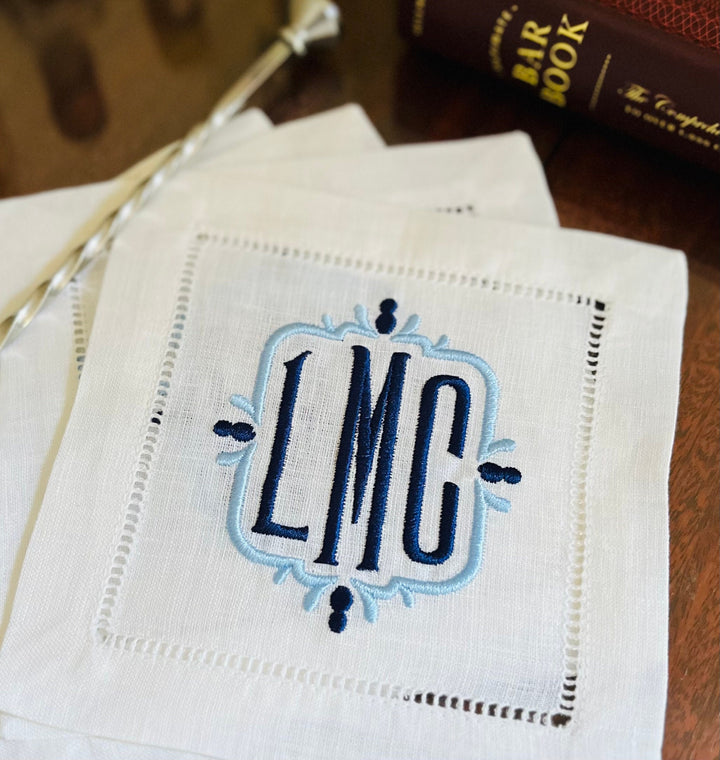 Basic Linen Hemstitched Cocktail Napkins ~ Set of 4