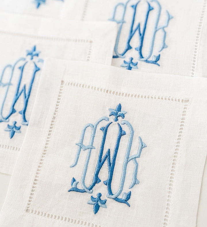 Basic Linen Hemstitched Cocktail Napkins ~ Set of 4