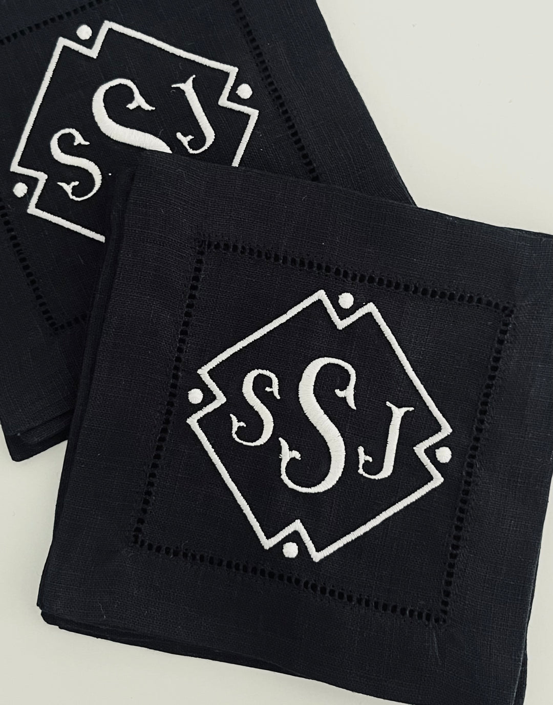 Sferra Festival Linen Hemstitch Cocktail Napkins ~ Set of 4