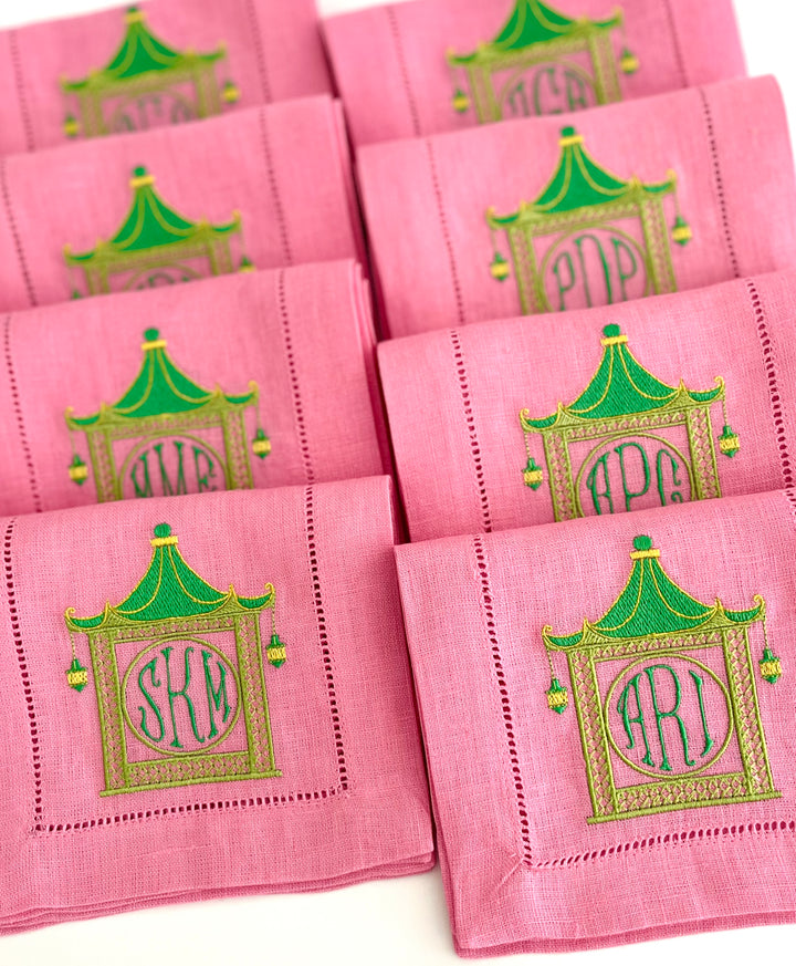 Sferra Festival Linen Hemstitch Cocktail Napkins ~ Set of 4