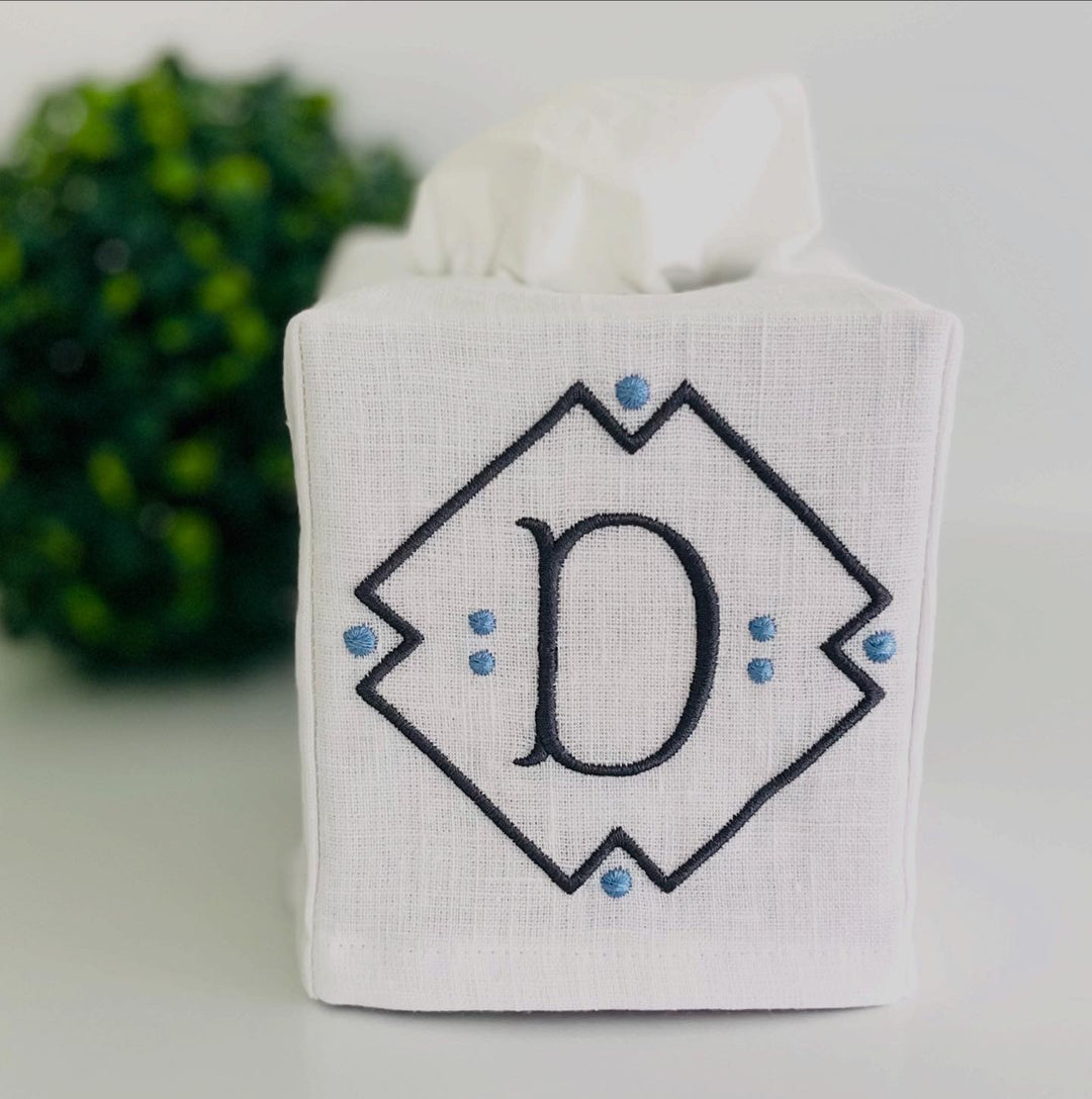 Embroidered Monogram Tissue Box Cover
