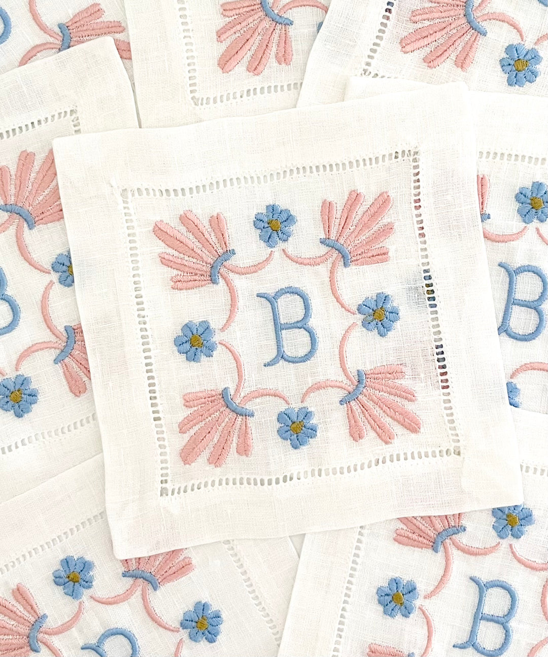 Basic Linen Hemstitched Cocktail Napkins ~ Set of 4