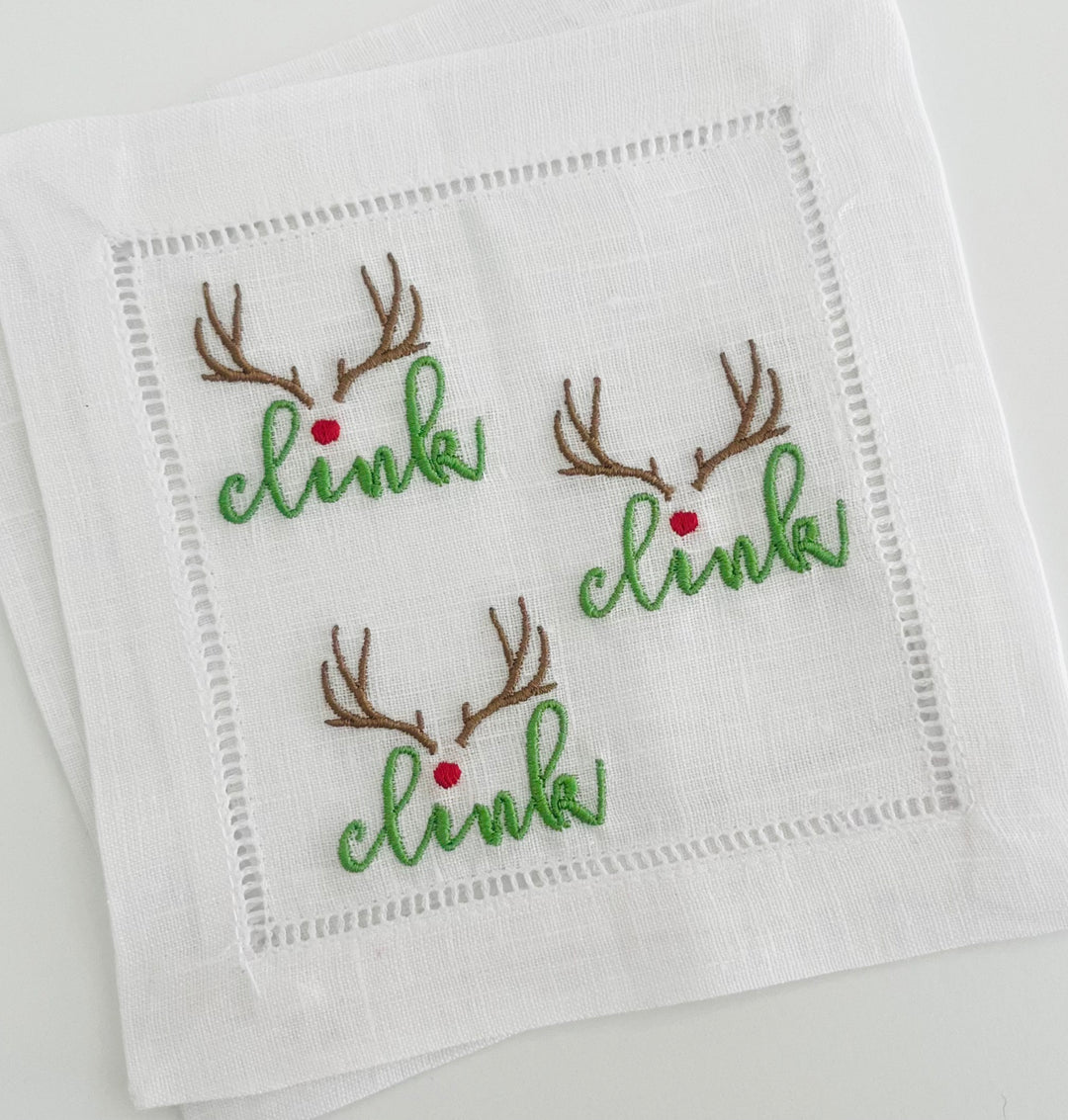 Reindeer "Clink" Holiday Cocktail Napkins ~ Set of 4