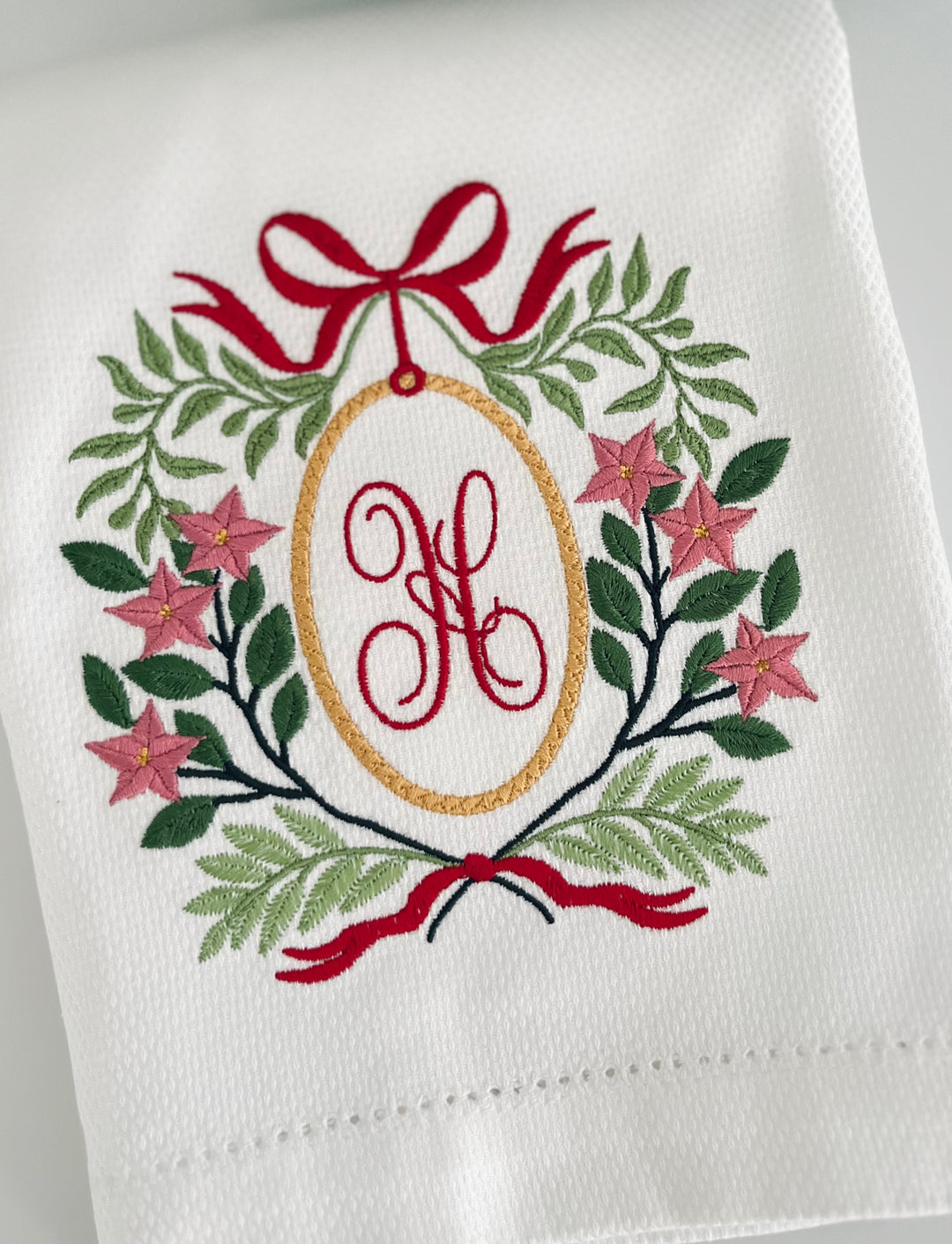 Poinsettia Frame Christmas Guest Towel