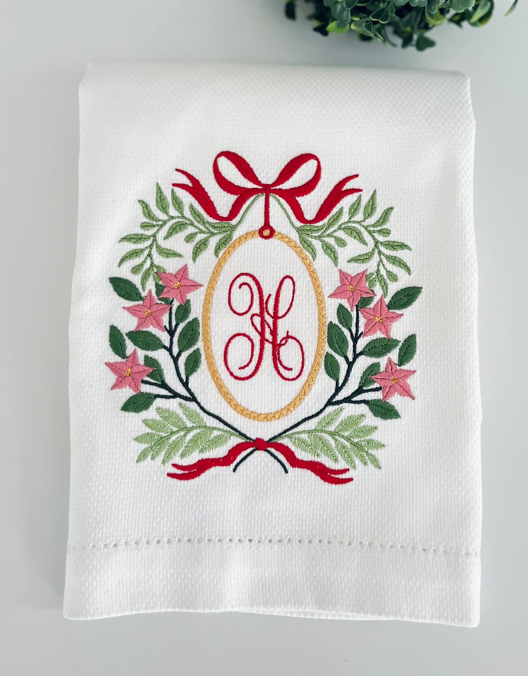 Poinsettia Frame Christmas Guest Towel