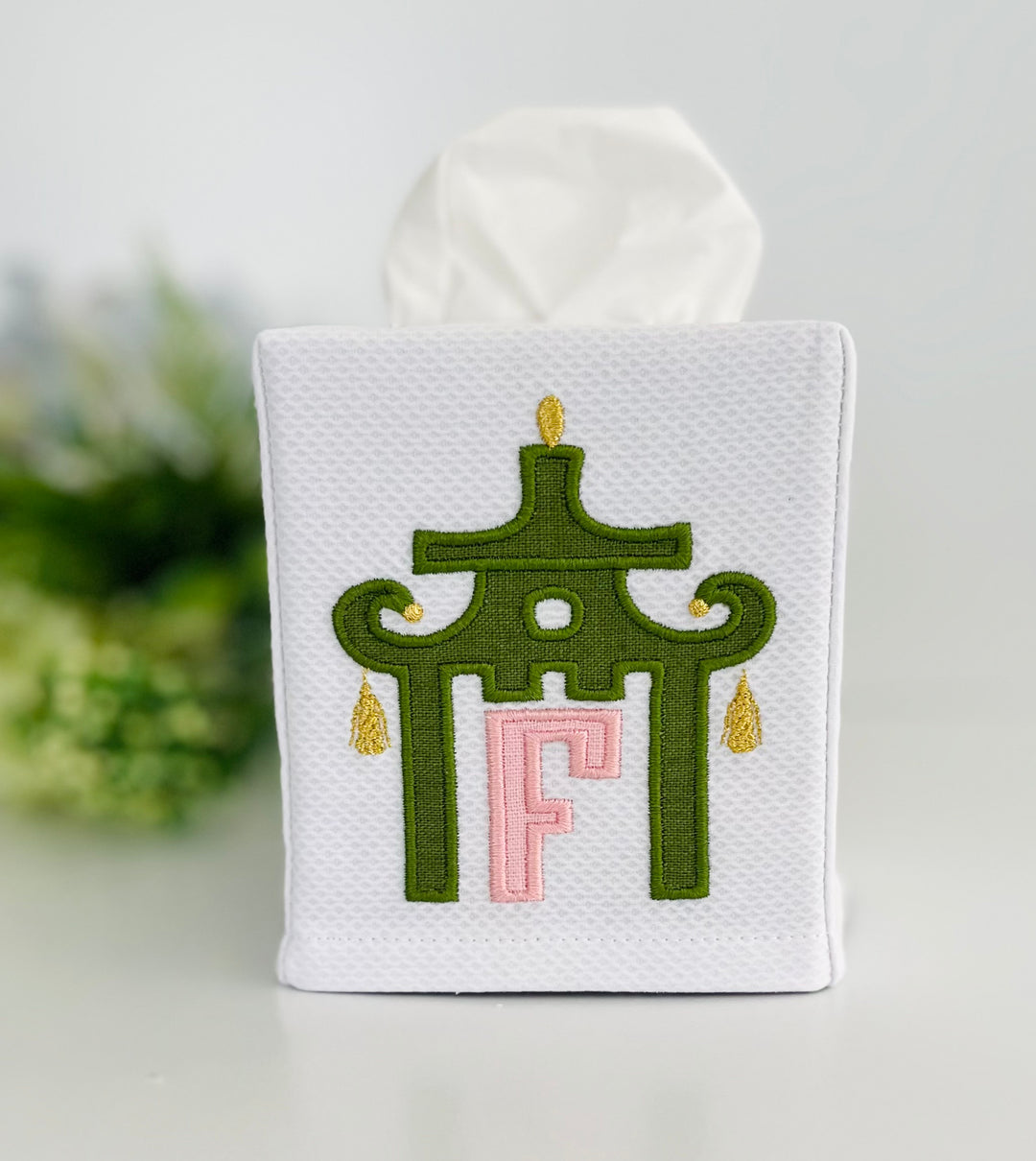 Appliqué Monogram Tissue Box Cover