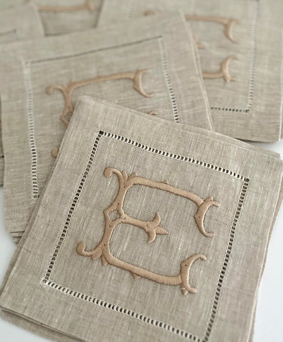 Basic Linen Hemstitched Cocktail Napkins ~ Set of 4