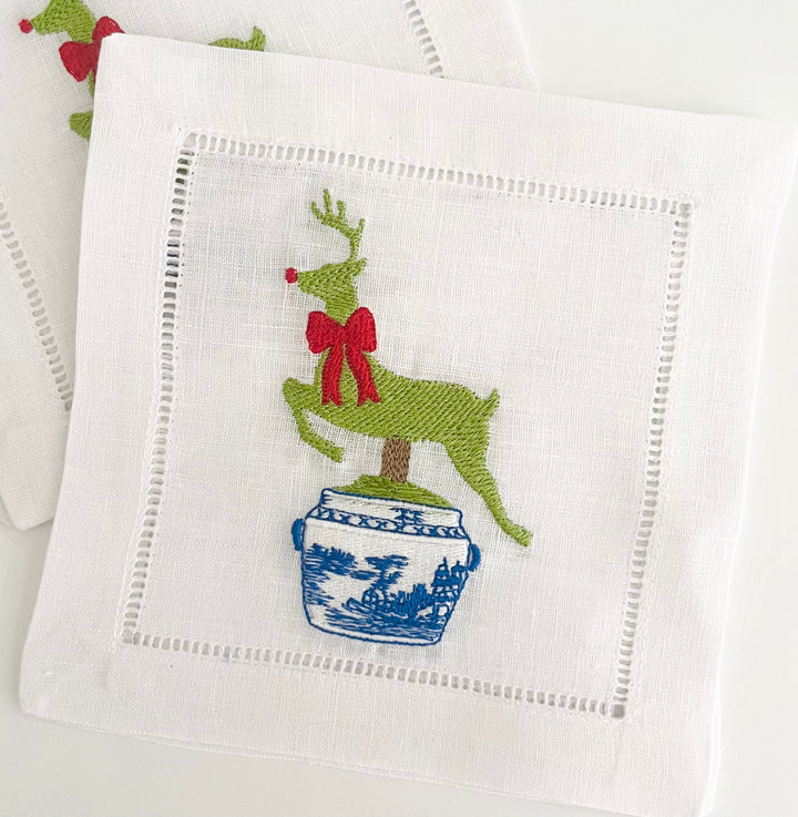 Christmas Reindeer Cocktail Napkins - Set of Four