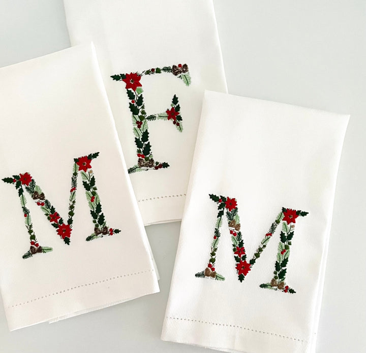 Poinsettia & Pine Monogram Guest Towel