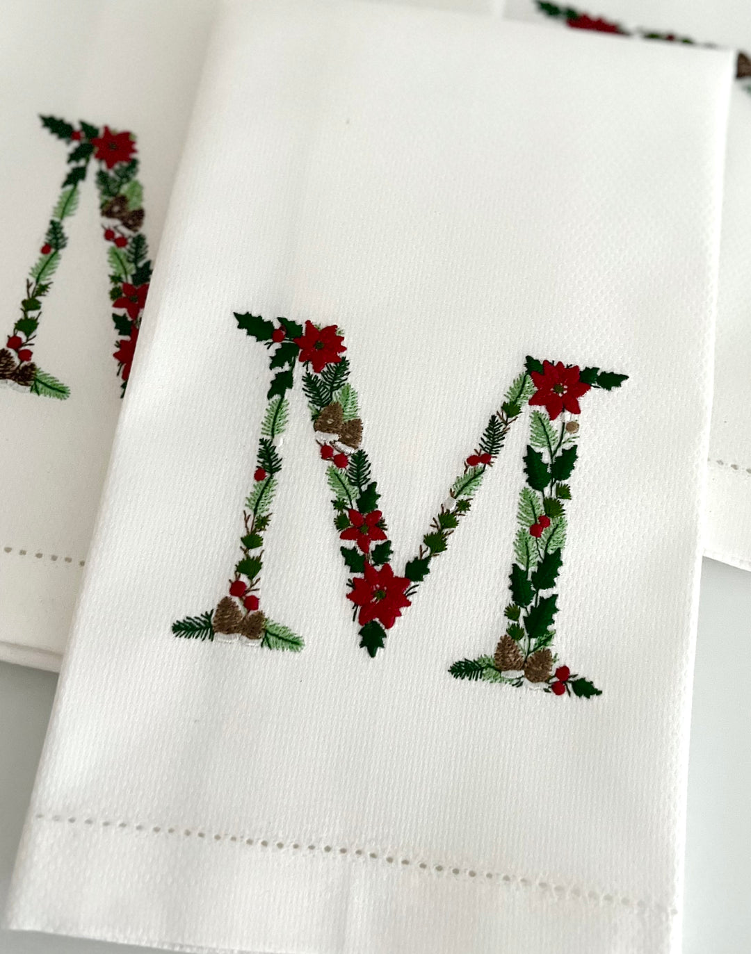 Poinsettia & Pine Monogram Guest Towel