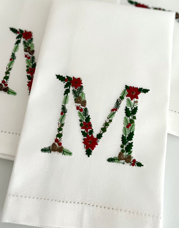 Poinsettia & Pine Monogram Guest Towel