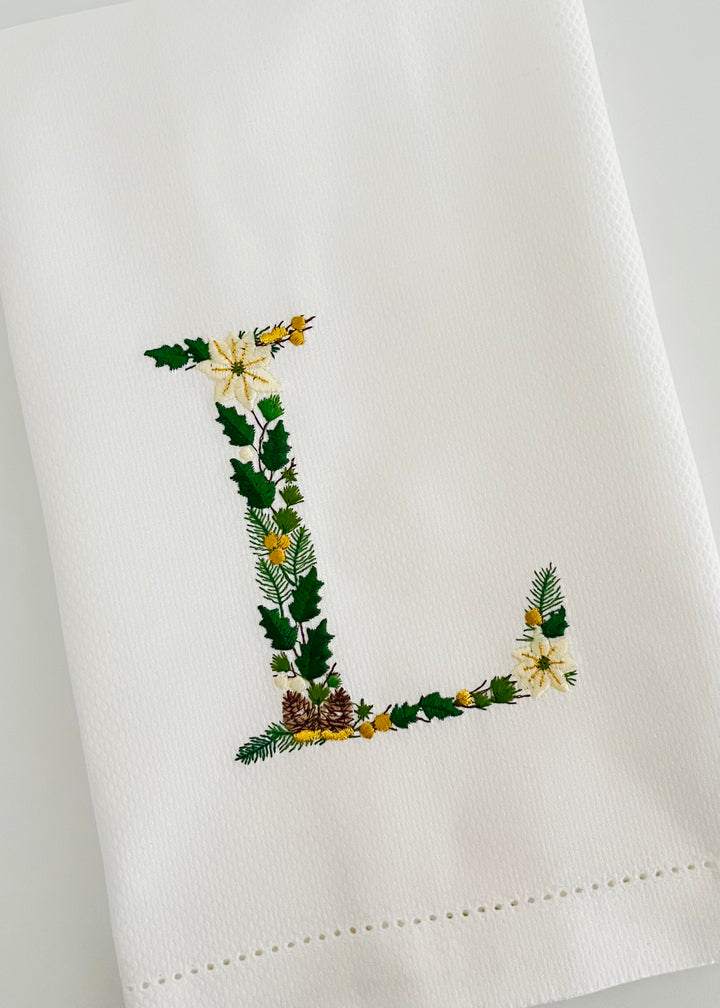 Poinsettia & Pine Monogram Guest Towel