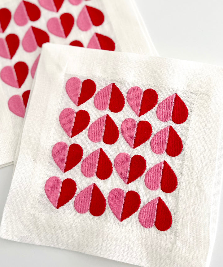 Two of Hearts Cocktail Napkins ~ Set of 4