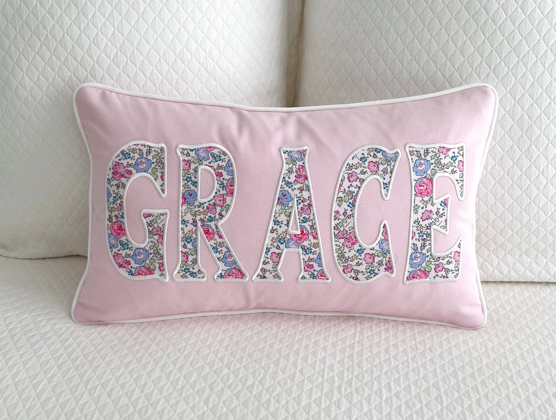 "Grace" Name Appliqué Pillow Cover