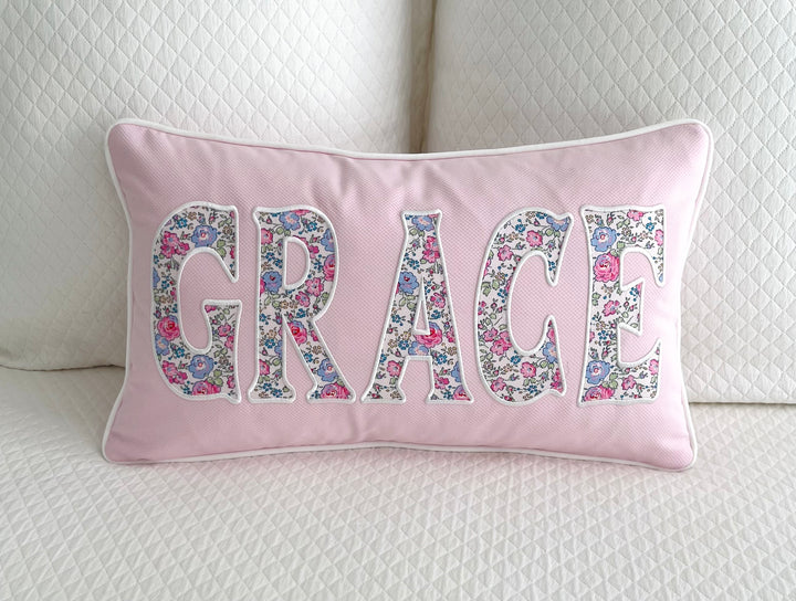 "Grace" Name Appliqué Pillow Cover
