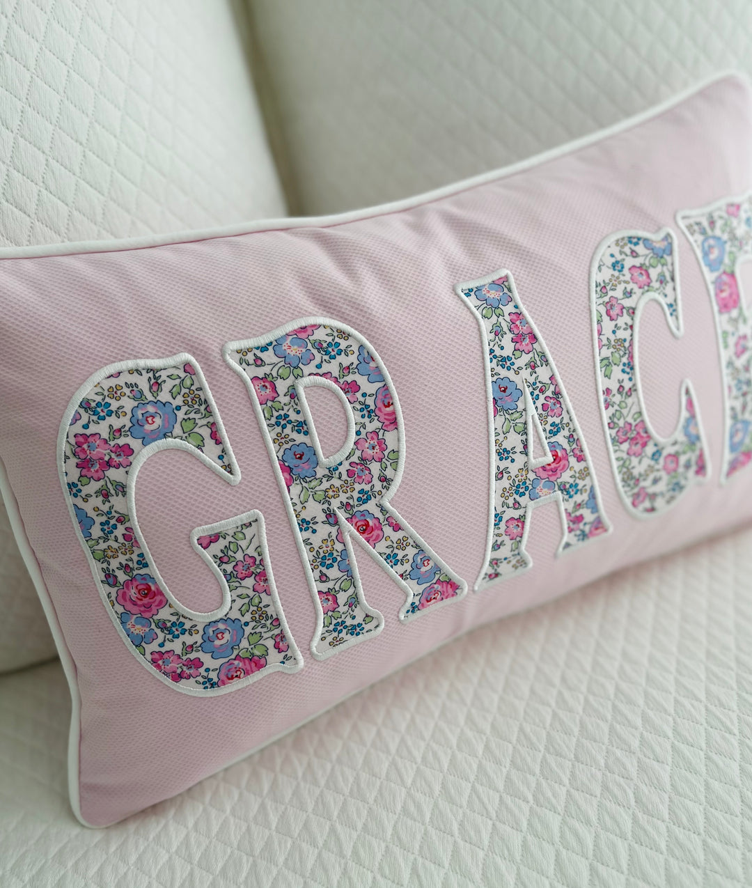 "Grace" Name Appliqué Pillow Cover