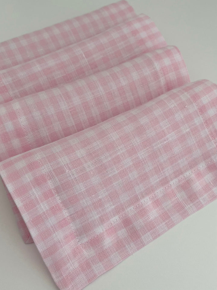Gingham Linen Cocktail Napkins ~ Set of 4
