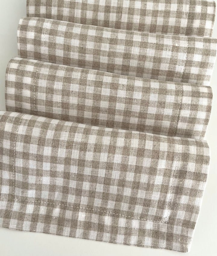 Gingham Linen Cocktail Napkins ~ Set of 4