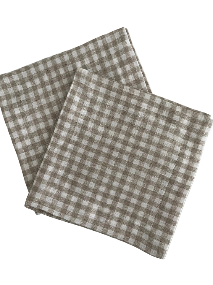 Gingham Linen Cocktail Napkins ~ Set of 4