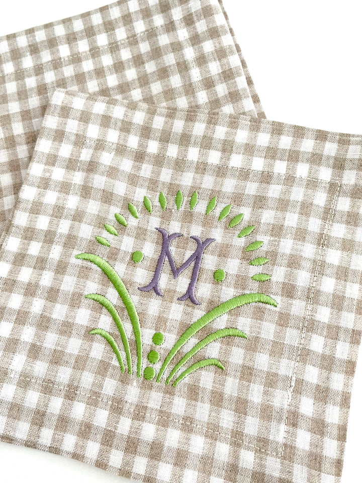 Gingham Linen Cocktail Napkins ~ Set of 4