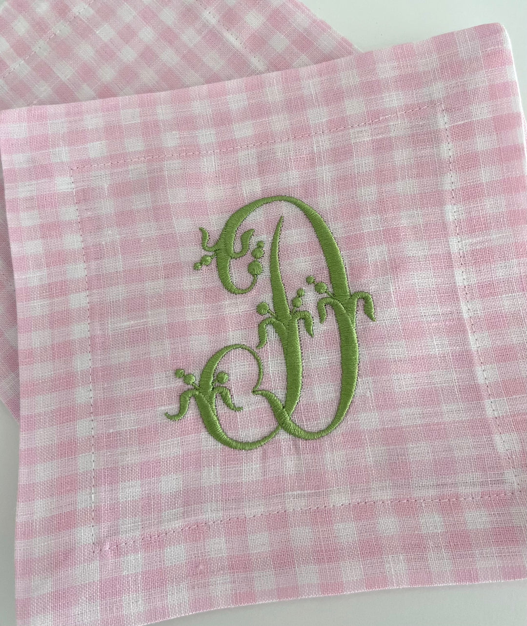 Gingham Linen Cocktail Napkins ~ Set of 4