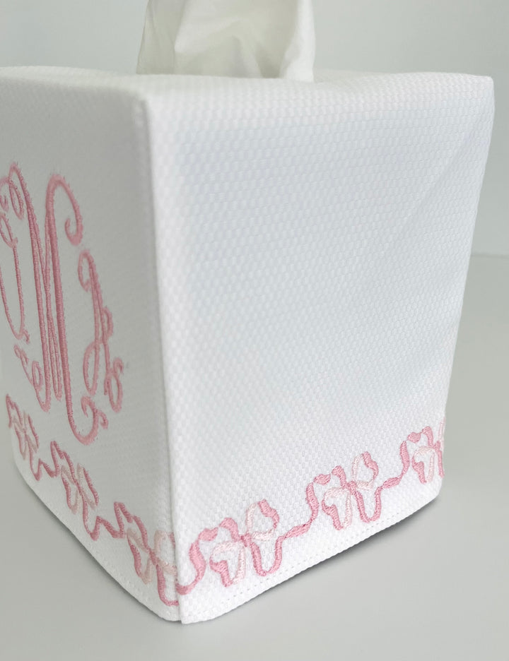 Ribbons & Bows Monogram Tissue Box Cover