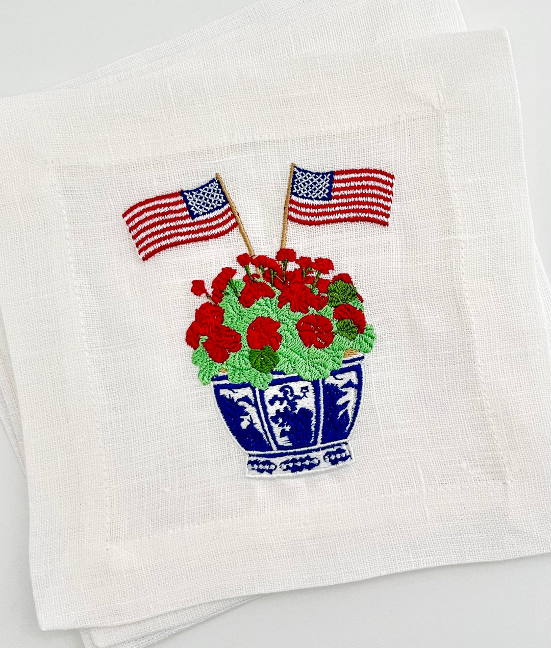 Patriotic Porcelain Monogram Cocktail Napkins ~ Set of 4