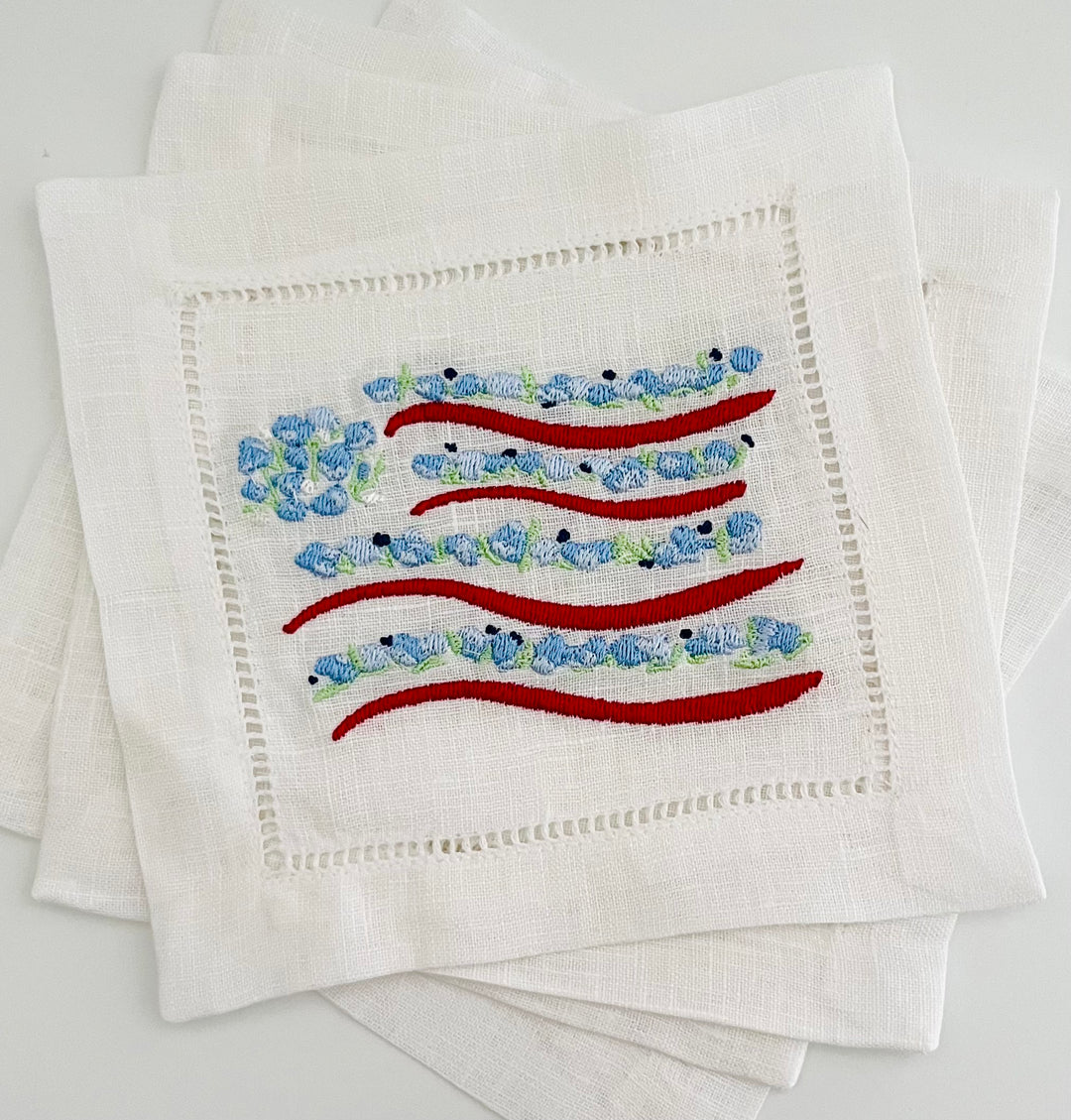 Painted Hydrangea Flag Cocktail Napkins ~ Set of 4