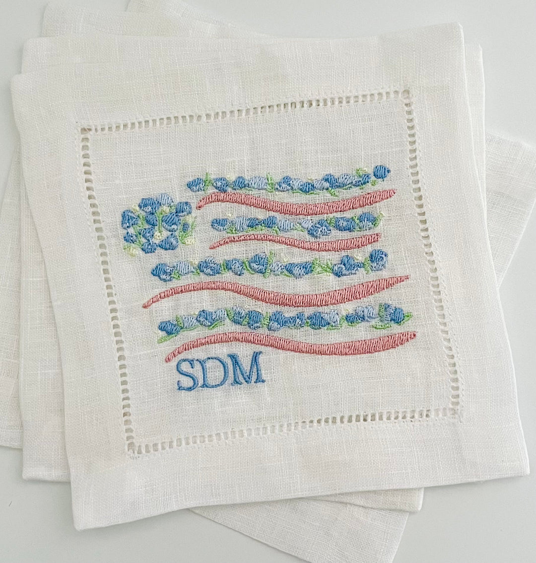 Painted Hydrangea Flag Cocktail Napkins ~ Set of 4