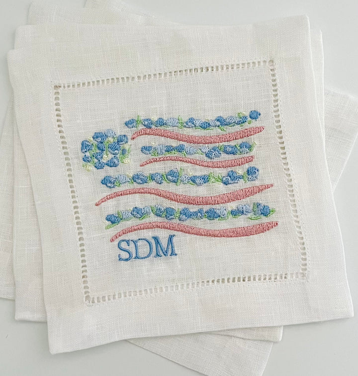 Painted Hydrangea Flag Cocktail Napkins ~ Set of 4
